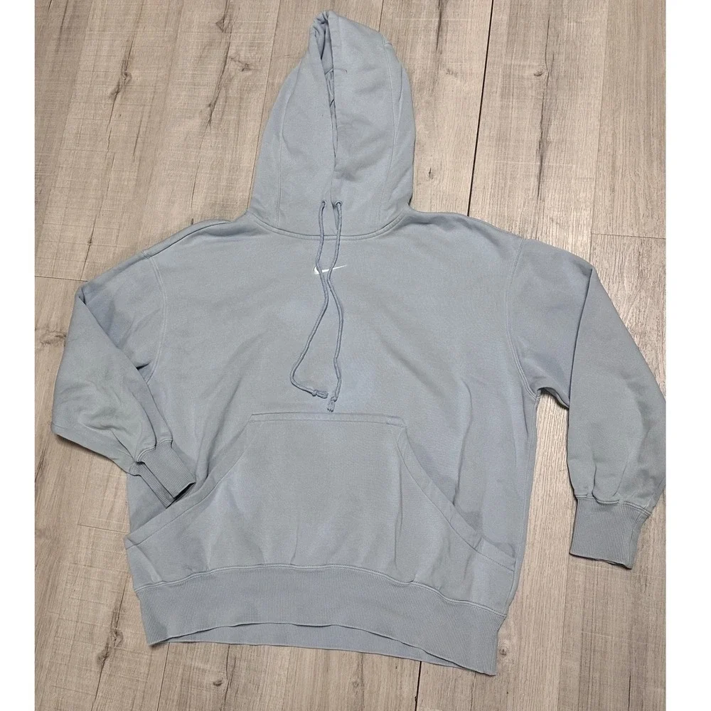 Y2K Nike Men's Hoodie Sweatshirt‎ Light Blue Embroidered Center Swoosh SZ M